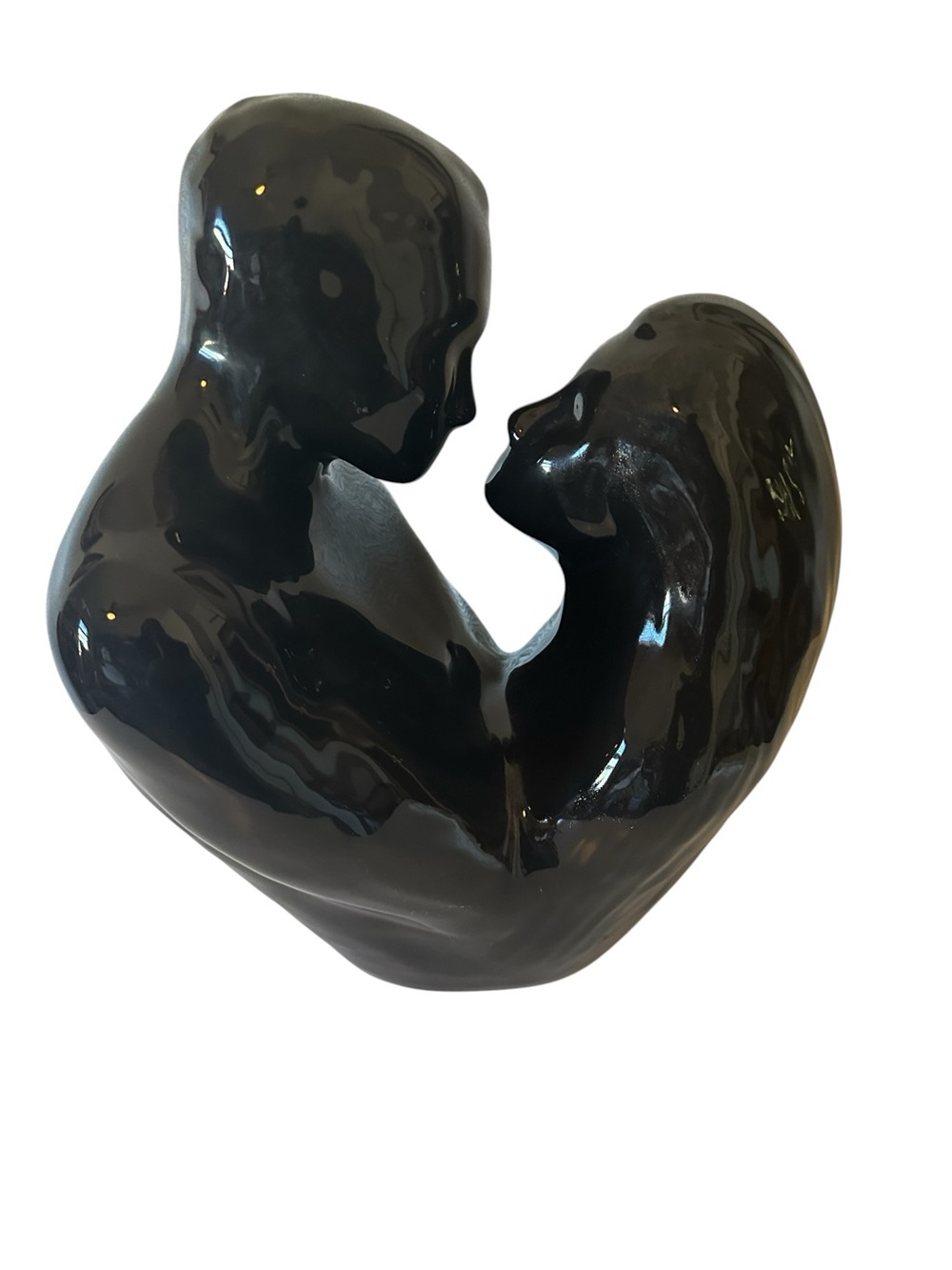 Haeger  Lovers Embrace Glossy Black Ceramic Couple Sculpture - MCM